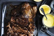 Roast lamb shoulder with ailoi.