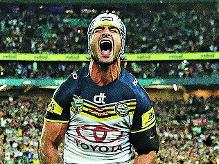 Cowboy's Johnathan Thurston conversion attempt which hit the post during the 2015 NRL Grand Final between the Brisbane Broncos and North Queensland Cowboys at ANZ Stadium, Sydney. Pic Brett Costello