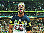 Cowboy's Johnathan Thurston conversion attempt which hit the post during the 2015 NRL Grand Final between the Brisbane Broncos and North Queensland Cowboys at ANZ Stadium, Sydney. Pic Brett Costello