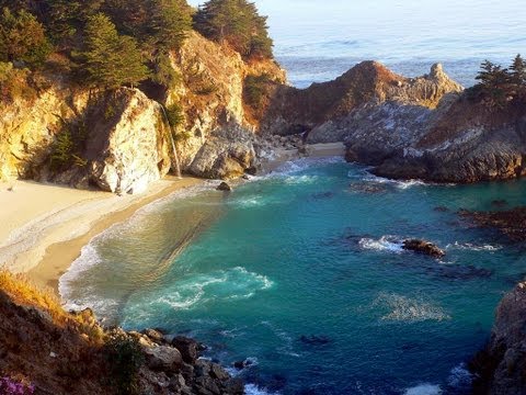 ♥♥ Relaxing 3 Hour Video of a Waterfall on an Ocean Beach at Sunset