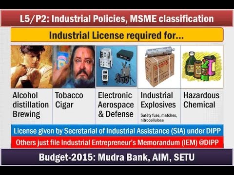 L5/P3: Industrial Sector: Policies, Licenses, MSME Types, Mudra Bank,AIM,SETU