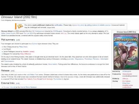 Wikipedia article on Dinosaur Island (2002 film)