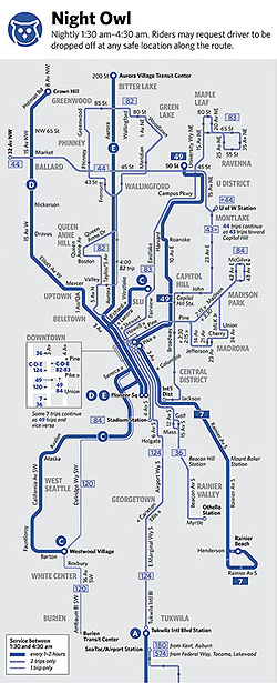 Current late night bus service in Seattle. (Seattle Transit Map)