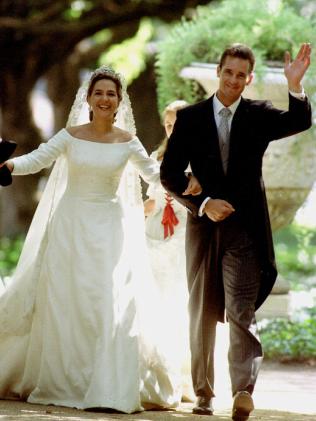 Better days ... Spain's Princess Cristina and husband Inaki Urdangarin on their wedding day win 1997. Picture: Supplied