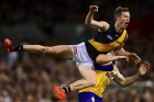 Jack Riewoldt of the Tigers flies early for a mark.