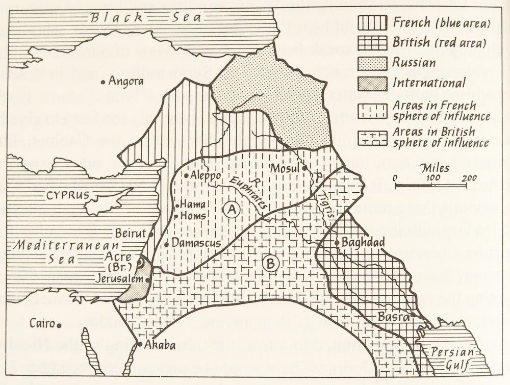 The Sykes-Picot Agreement was a secret agreement between the European governments  and Russia defining influence and control of the Middle East. (Israel and Palestine...)