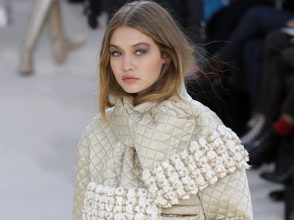 Gigi Hadid presents a creation for Chanel during the 2016-2017 fall/winter ready-to-wear collection fashion show on March 8, 2016 in Paris. Picture: AP