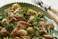 Saute of free range chicken with potatoes and shallots.