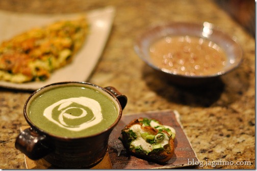 Dinner: nettle soup, ramp and morel omelet, coconut blackeye peas