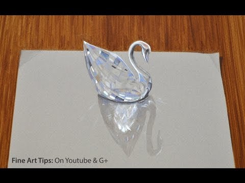 Drawing glass:How to Draw a 3D Swarovski Crystal Swan- Fine Art-Tips by ArtistLeonardo