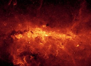 2006/01/10 The Milky Way Center Aglow with Dust - Milky Way Poster        Our Milky Way is a dusty place. So dusty, in fact, that we cannot see the  center of the galaxy in visible light. But when NASA&acute;s Spitzer Space  Telescope set its infrared eye