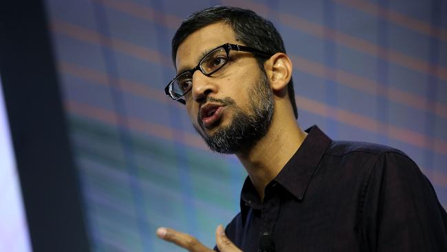 New hardware coming ... Google CEO Sundar Pichai unveils its 2015 smartphone line-up. Picture: Justin Sullivan/Getty Images/AFP