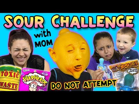 Kids do the SOUR CANDY CHALLENGE w/ MOM! TOXIC WASTE, WARHEADS, LEMONS & SOUR PACIFIERS!