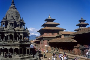 Pattans Durbar Square with Buddhist and Hindu Temples from the 17th Century, Kathmandu, Nepal.