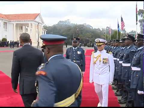 PRESIDENT OBAMA VISITS STATE HOUSE KENYA, INSPECTS GUARD OF HONOUR AND RECEIVES A 21-GUN SALUTE