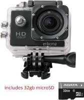 Erkona 1080P Waterproof Action Camera Camcorder DV and 32gb microSD included...Sports Camera 12MP HD DVR Camcorder + Mounting Accessories Kit (Black)