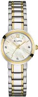 Bulova Diamond Women's Quartz Watch with Mother of Pearl Dial Analogue Display and Two Tone Stainless Steel Gold Plated Bracelet 98P151