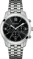 Bulova Classic Sports Men's Quartz Watch with Black Dial Chronograph Display and Silver Stainless Steel Bracelet 96A175