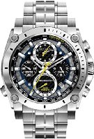 Bulova Precisionist Chronograph Men's UHF Watch with Black Dial Analogue Display and Silver Stainless Steel Bracelet 96B175