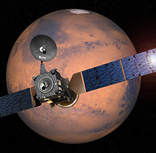 This image provided by the European Space Agency, ESA, shows an artist·s impression depicting the separation of the ExoMars 2016 entry, descent and landing demonstrator module, named Schiaparelli, from the Trace Gas Orbiter, and heading for Mars