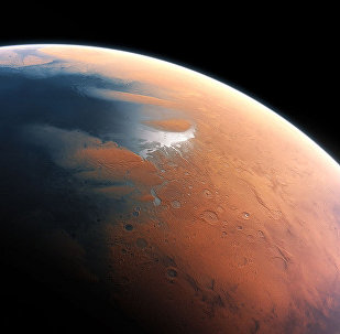 An artist’s impression shows how Mars may have looked about four billion years ago.