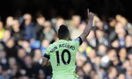 Manchester City's Sergio Aguero celebrates after he scored the opening goal of the game during the English Premier League soccer match between Chelsea and Manchester City at Stamford Bridge stadium in London, Saturday, April 16, 2016