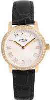 Rotary Timepieces Women's Quartz Watch with White Dial Analogue Display and Gold Leather Strap