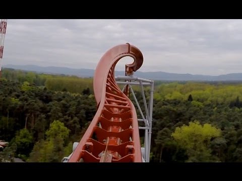 Sky Scream Roller Coaster POV Premier Launched Ride Holiday Park Germany