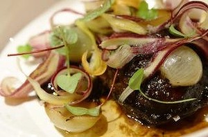 Chianti beef cheeks with carrot and radicchio. 