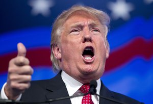 FILE - In this Sept. 25, 2015, file photo, Republican presidential candidate, businessman Donald Trump, speaks during the Values Voter Summit in Washington.