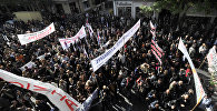 Greek journalists gather outside their union building in Athens during their 24-hour strike on October 18, 2011 (File)
