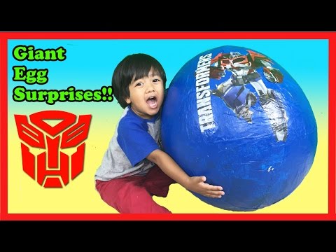 GIANT EGG SURPRISE OPENING TRANSFORMER Optimus Prime Batman Imaginext Robot Ryan ToysReview