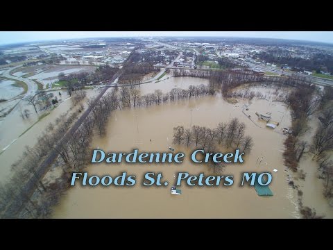 Dardenne Creek floods out St. Peters Missouri - Closes I70 highway  Aerial footage