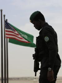 A Saudi soldier stands guard during U.S. President Barack Obama&#8217;s arrival to Riyadh, Saudi Arabia, Wednesday, April 20, 2016. Obama is expected to