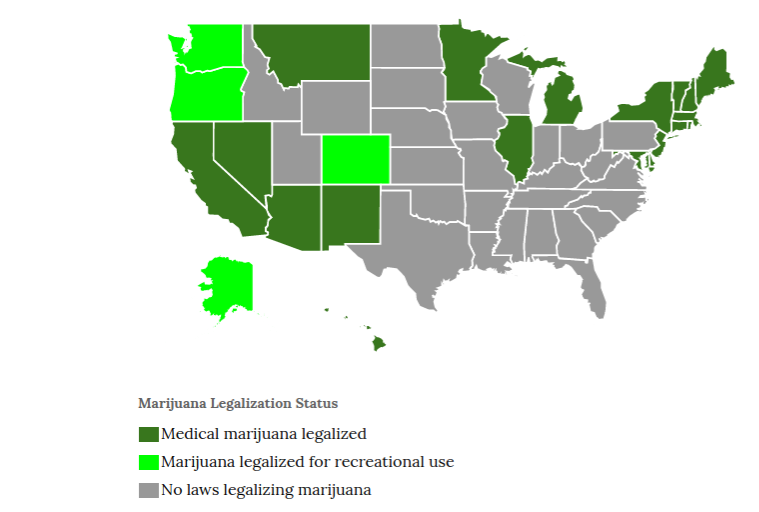 Map of marijuana laws in US (Source: Governing.com)