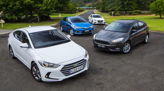 Hyundai Elantra v Mazda3 v Toyota Corolla v Ford Focus.