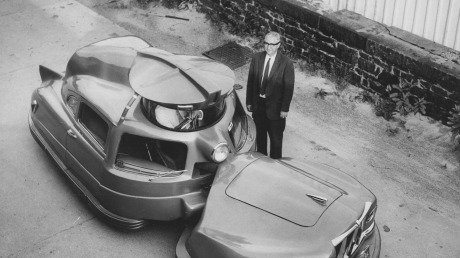 Inventor and designer Walter C. Jerome and his Sir Vival concept car.