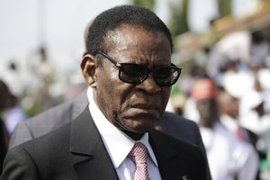 Equatorial Guinea President Teodoro Obiang Nguema Mbasogo arrives for the inauguration of the new Nigerian President, Muhammadu Buhari, in Abuja , Nigeria, Friday, May 29, 2015.