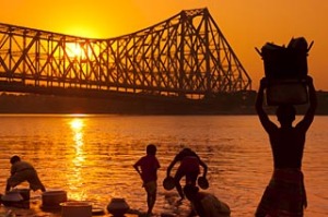 Familes washing in Hooghly River, Calcutta.