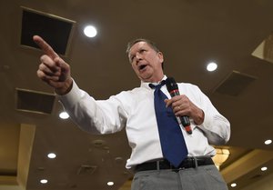 Republican presidential candidate Ohio Gov. John Kasich speaks during a campaign stop in Annapolis, Md., Tuesday, April 19, 2016.