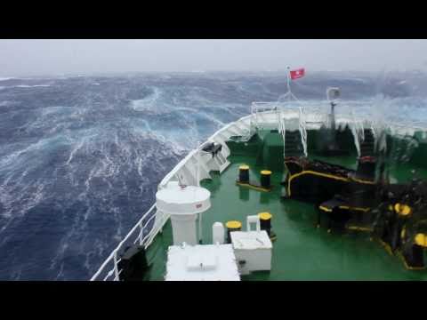 Travel : Trip 100 : Antarctic Expedition - Drake Passage Storm {Huge wave hits ship at 1 min 5 secs}