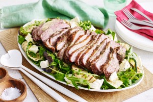 Rosemary and garlic lamb with chargrilled vegetable salad