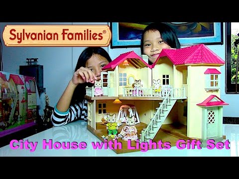 Sylvanian Families City House with Lights Gift Set + Striped Cat Family Dolls - Kids' Toys