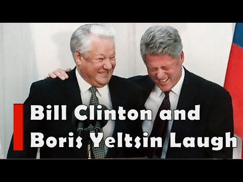 Bill Clinton President Boris Yeltsin laugh Uncontrollably