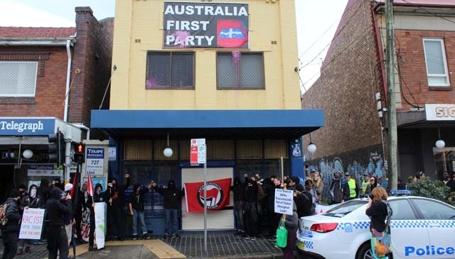 July 26, Tempe, Sydney: Anti-fascists picket a meeting of the neo-Nazi Australia First party held at their headquarters in Tempe.