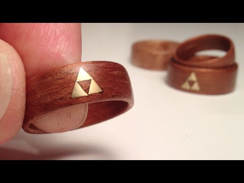 How to make Wood Rings - bent veneer w brass Zelda Triforce inlay