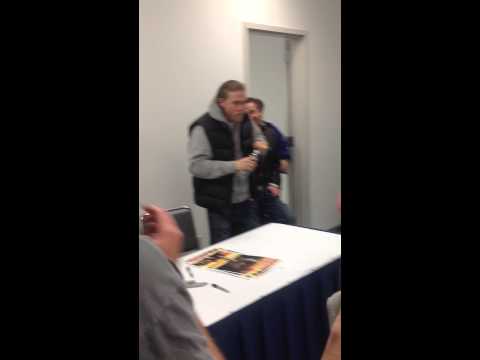 Charlie Hunnam-lady asked if he came on his bike, i love his response!!