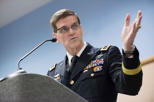 Army Gen. Joseph L. Votel III offers remarks during the change-of-command ceremony for U.S. Special Operations Command in Tampa, Fla., Aug. 28, 2014.