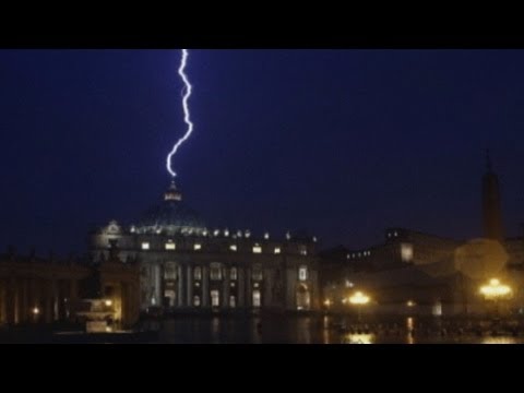 Bolt from the blue: Lightning strikes St Peter's Basilica in Rome after Pope's resignation