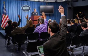 Army Gen. Joseph L. Votel, commander of U.S. Central Command, briefs the media on the investigation into an Oct. 3, 2015 airstrike in Kunduz, Afghanistan, during a news conference at the Pentagon, April 29, 2016.